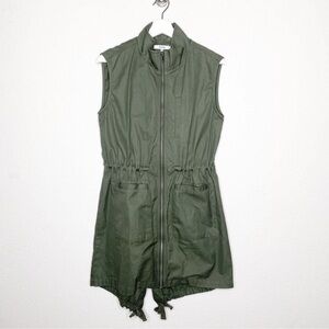 Ro & De Military Green Utility Drawstring Waist Long Vest Jacket